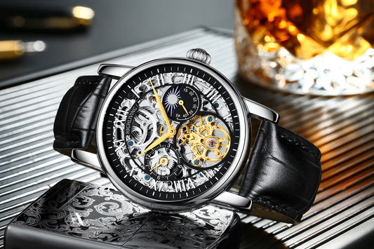 HIGH LIVING ® Men's Automatic Watch Analog Skeleton Mechanical Leather Strap