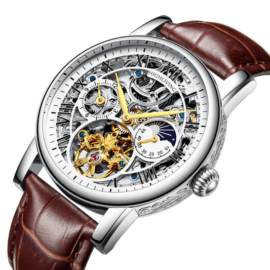 HIGH LIVING ® Men's Automatic Watch Analog Skeleton Mechanical Leather Strap