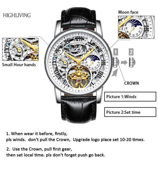 HIGH LIVING ® Men's Automatic Watch Analog Skeleton Mechanical Leather Strap