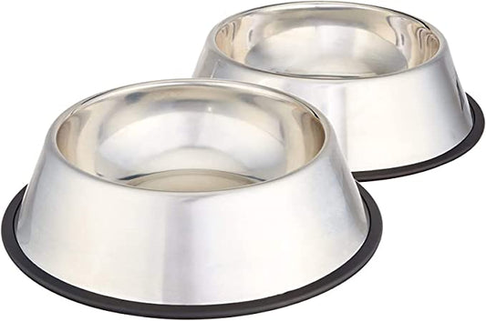 Dog Bowls Non Slip Pet Cat Puppy Stainless Steel Water Food Dish Bowl PACK OF 2