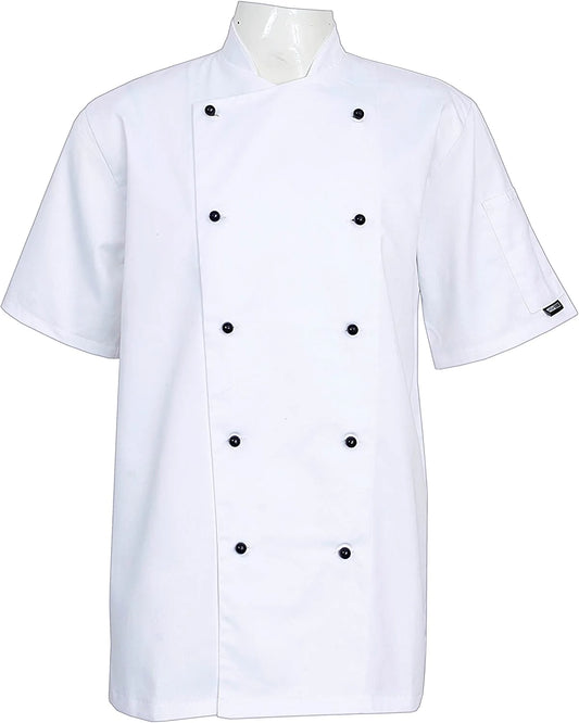 HighLiving White Chef Jacket with Short Sleeves, Pocket, & Mesh Back