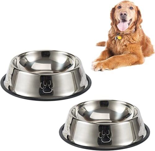 Dog Bowls Non Slip Pet Cat Puppy Stainless Steel Water Food Dish Bowl PACK OF 2