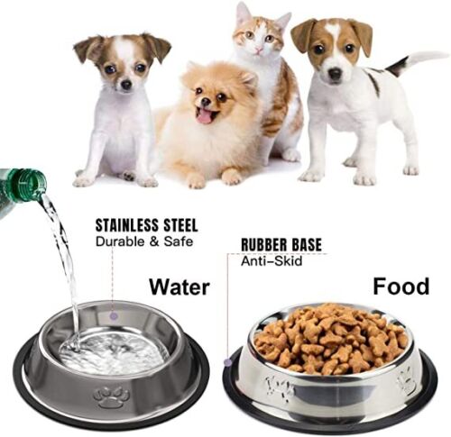 Dog Bowls Non Slip Pet Cat Puppy Stainless Steel Water Food Dish Bowl PACK OF 2