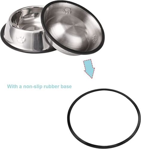 Dog Bowls Non Slip Pet Cat Puppy Stainless Steel Water Food Dish Bowl PACK OF 2